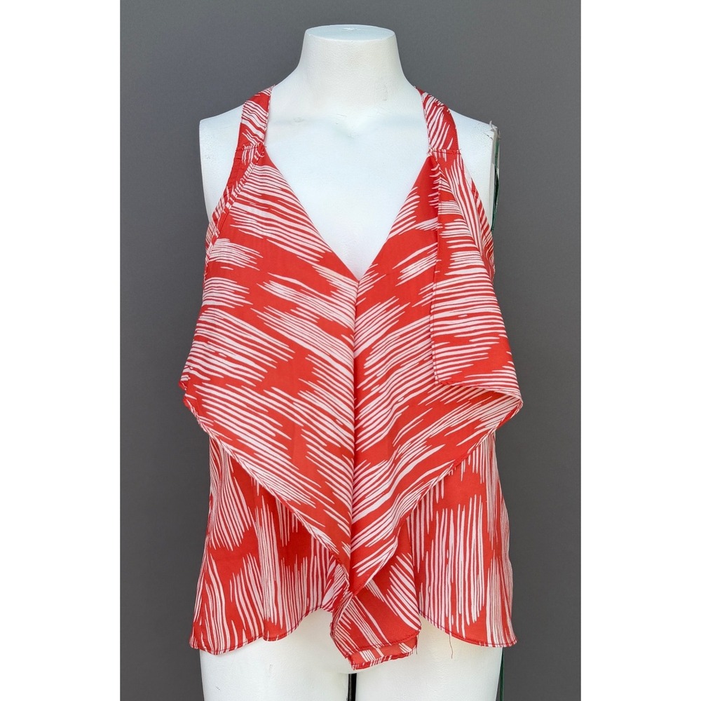 Ya Los Angeles Halter Top‎ Medium Orange White Draped Waterfall Front Festival